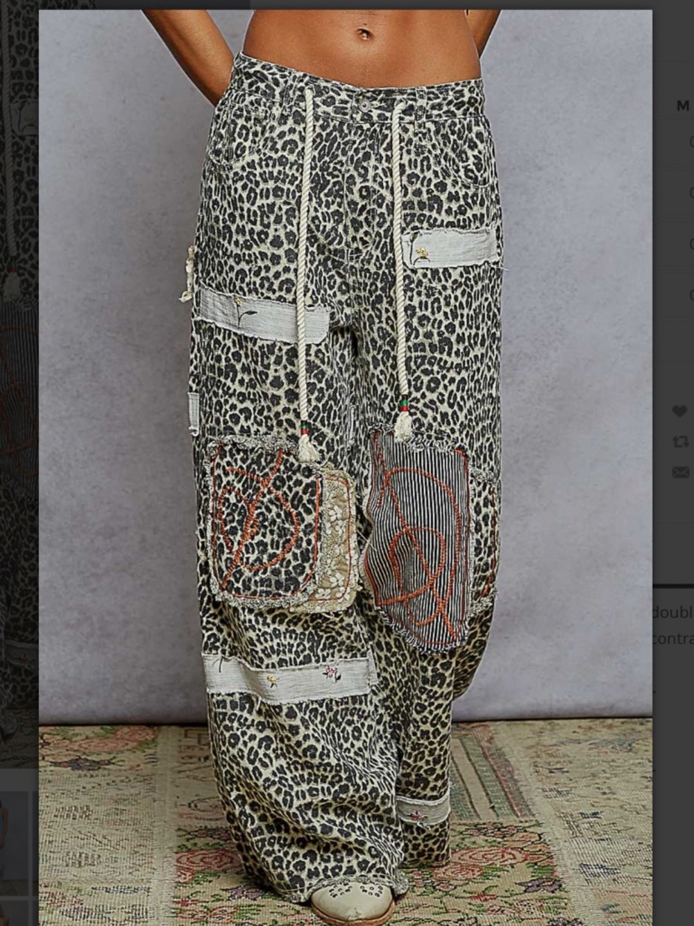 POL Wide Leg Leopard Cargo Pants in Black and Cream